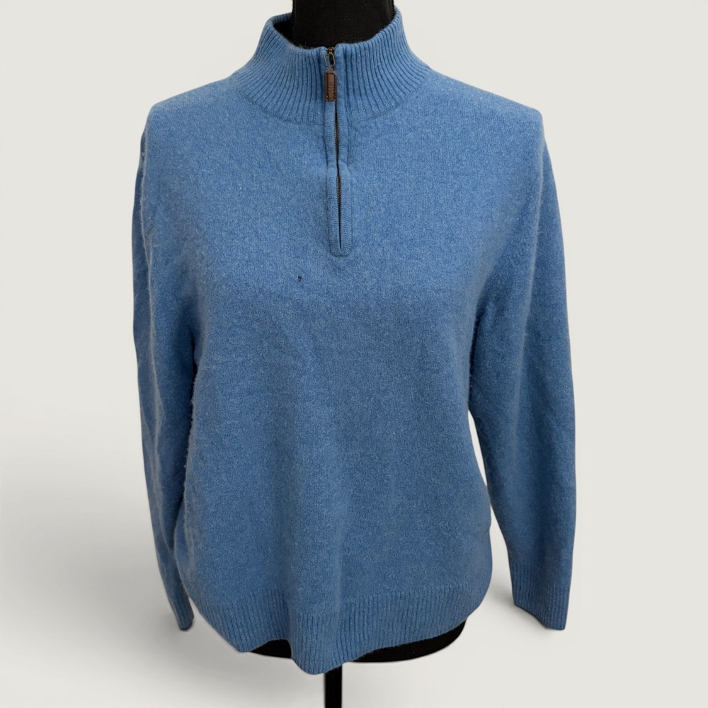 Daniel Bishop 100% Cashmere Blue Quarter Zip Sweater Womens XL FLAWS Shrunk Hole
